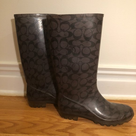 Coach Monogrammed Clear Grey Rainboots - Picture 1 of 14